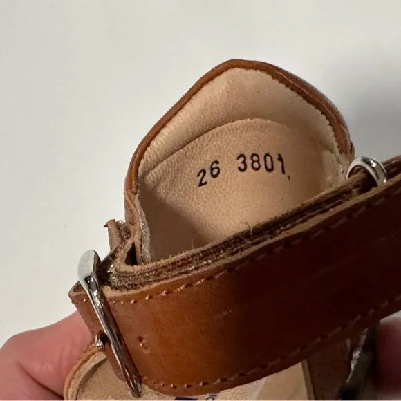 Petit Nord Little Girl’s Scalloped Leather Sandals Cognac Size EU 26 - Picture 4 of 9